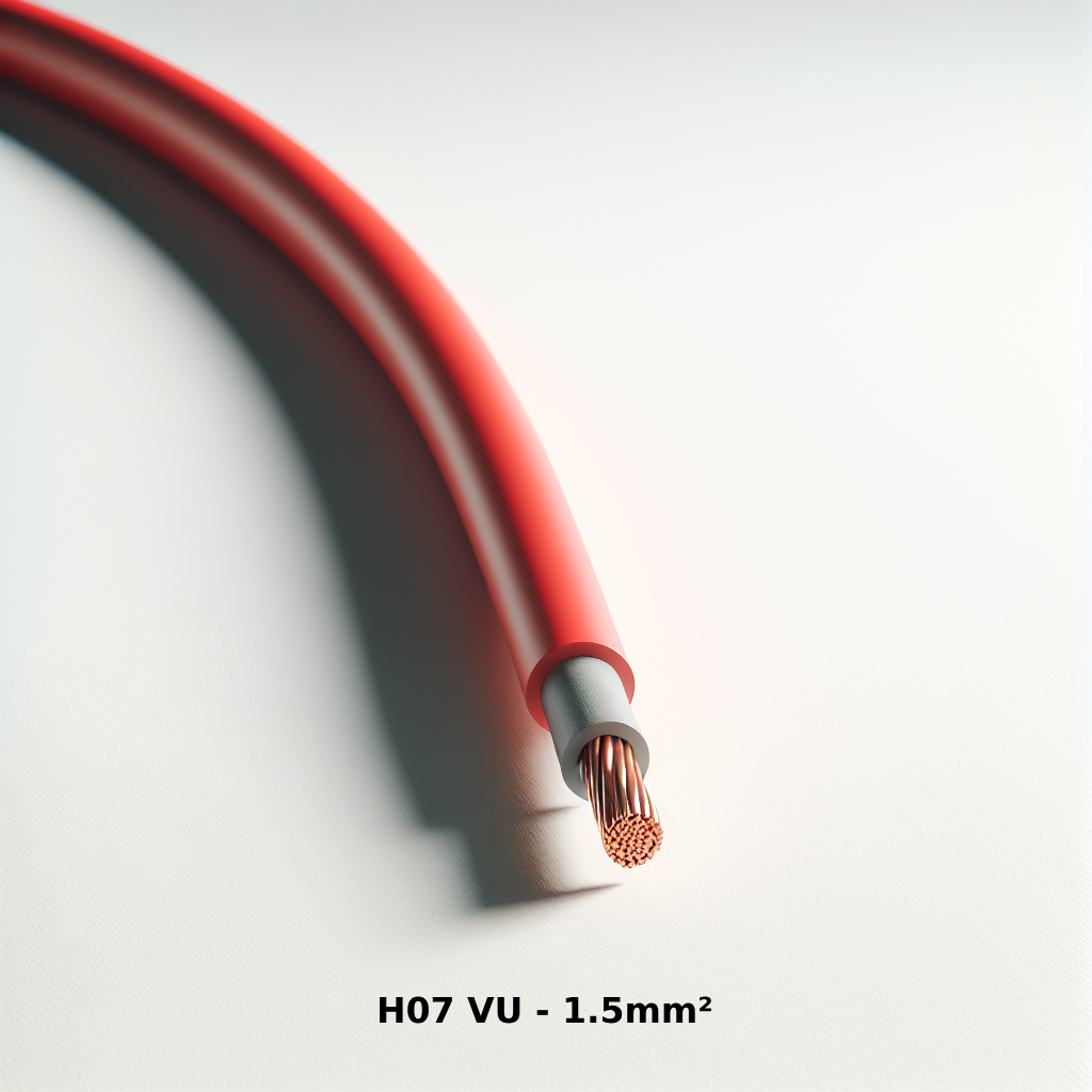 Photo de produit montrant un fil électrique rouge de catégorie H07 VU de 1,5mm² sur un fond blanc.